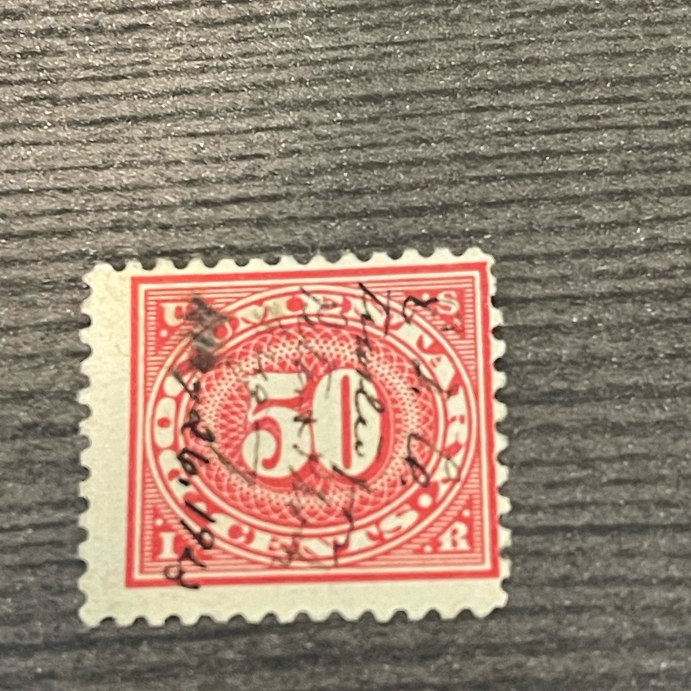 Vintage United States 50 cent Carmine Rose documentary revenue stamp 1917-1933